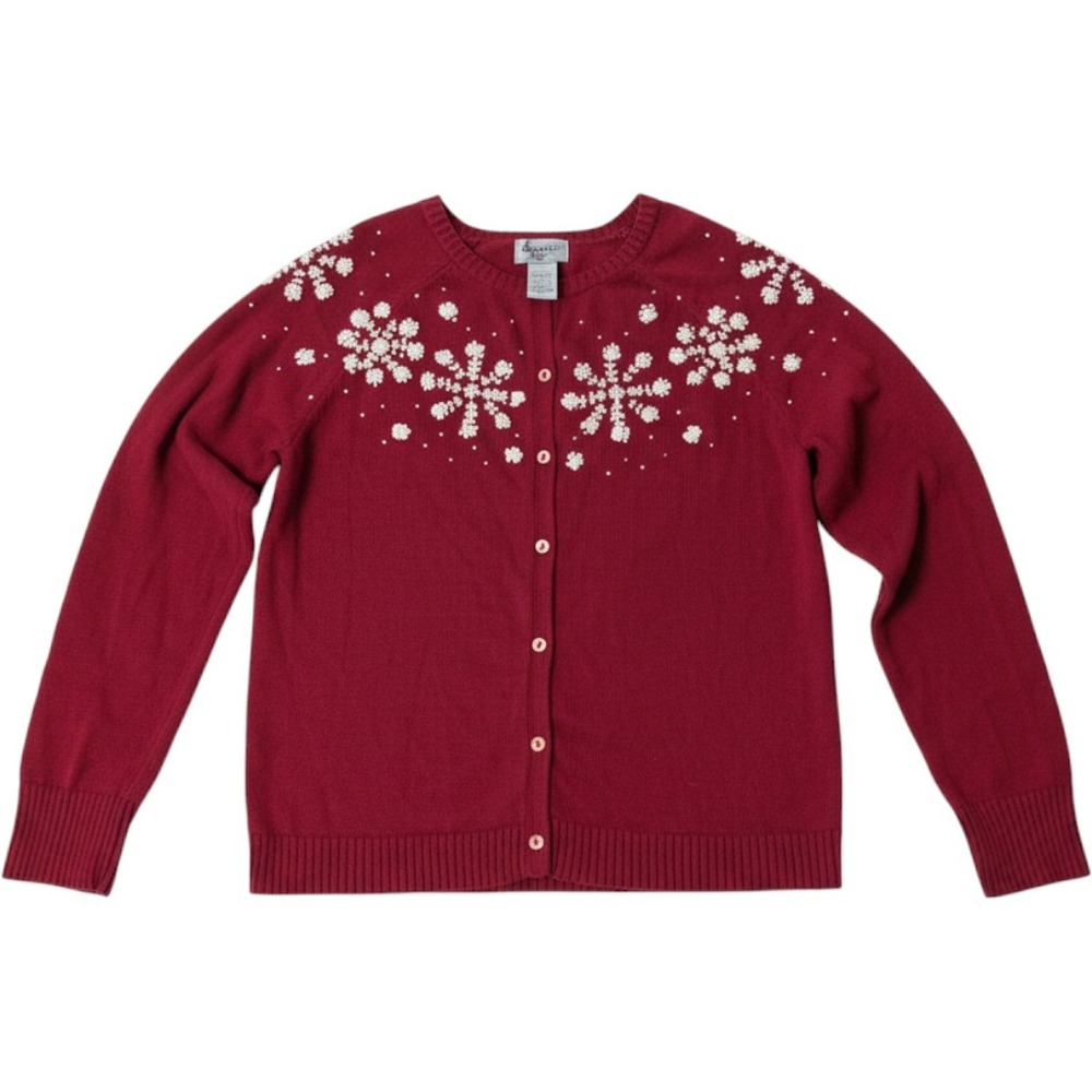 Eddie Bauer Collectibles Red Embroidered Angora Blend Cardigan Sweater Medium